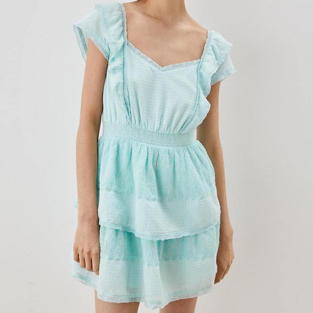 American Eagle Green/Blue Ruffle Tiered Dress